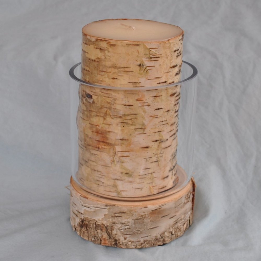 smith & hawken rustic birch candle & holder hurricane unused (w716)